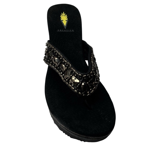 Elegant Black Embellished Platform Wedge Thong Sandals Comfortable Size 9 - Picture 14 of 16